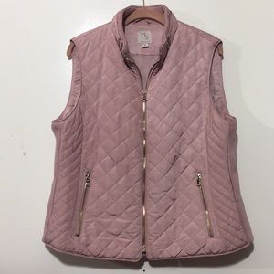 NWOT Dressbarn Fall Pink & Gold Shiny Quilted Vest